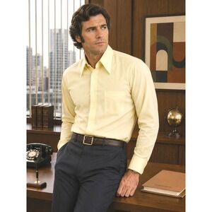 Mens Manhattan Vintage 70s Dagger Collar Dress Shirt Yellow Tall Man XL 17-35